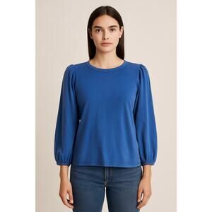 THE GREAT. Blue Cotton Puff Sleeve Top Size 0 (US 0-2)